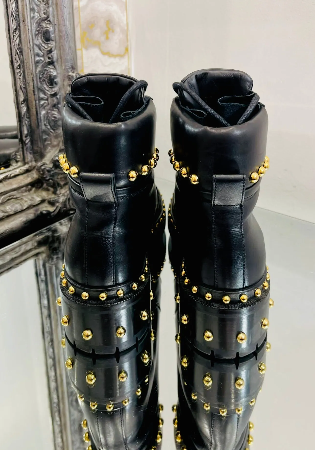 Balmain Leather Studded Ankle Boots. Size 38