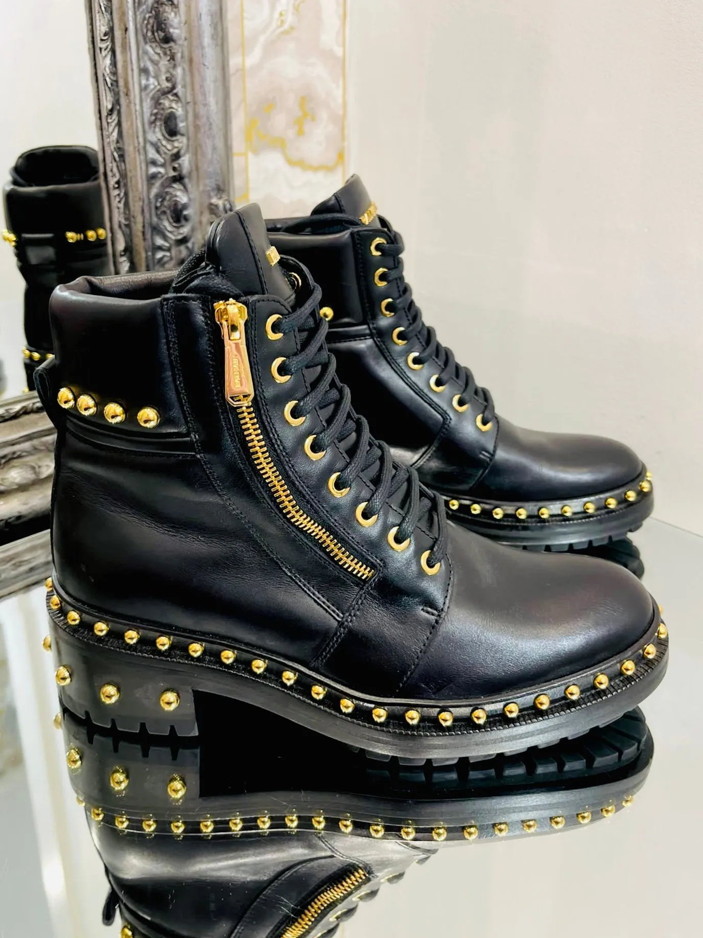 Balmain Leather Studded Ankle Boots. Size 38