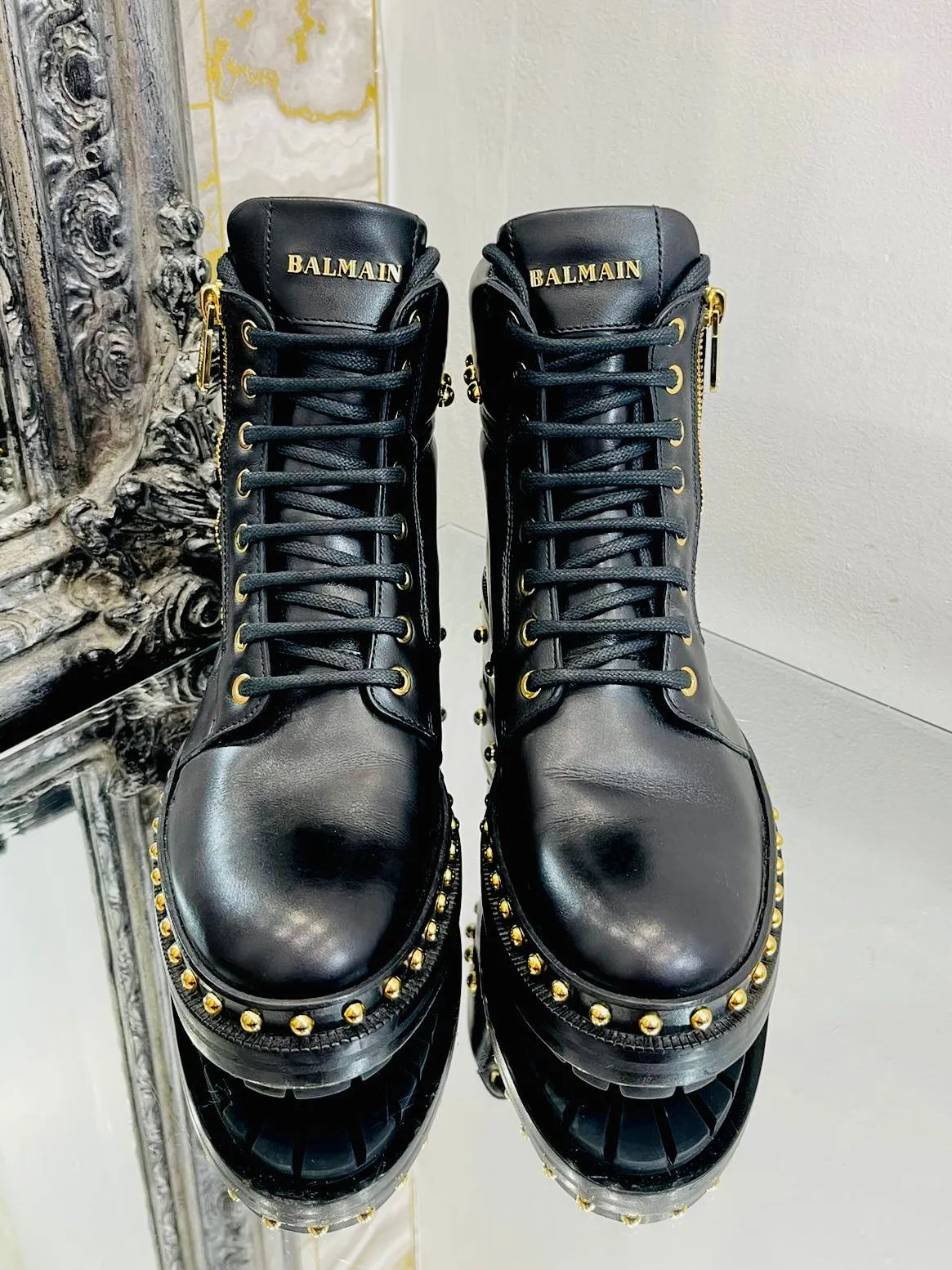 Balmain Leather Studded Ankle Boots. Size 38