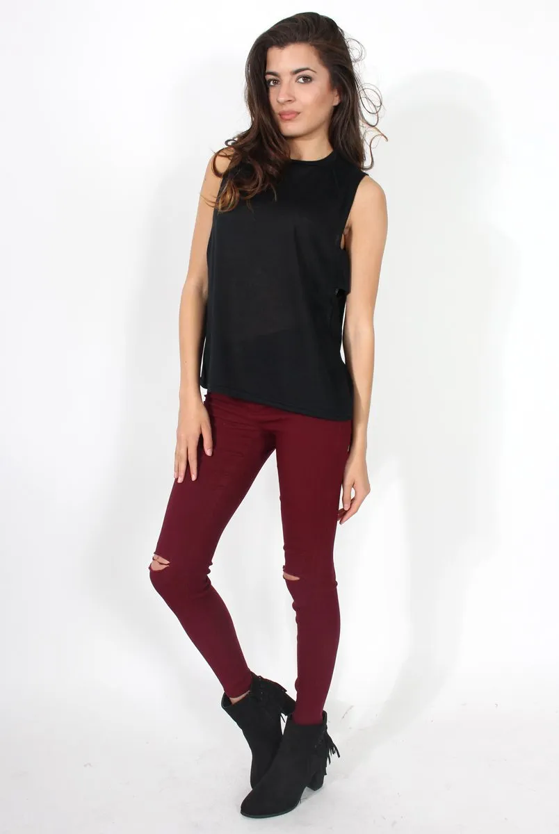 Beth Black Side Panel High Neck Top