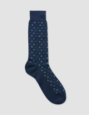 BOX MOTIF COTTON MID CALF SOCKS - NAVY