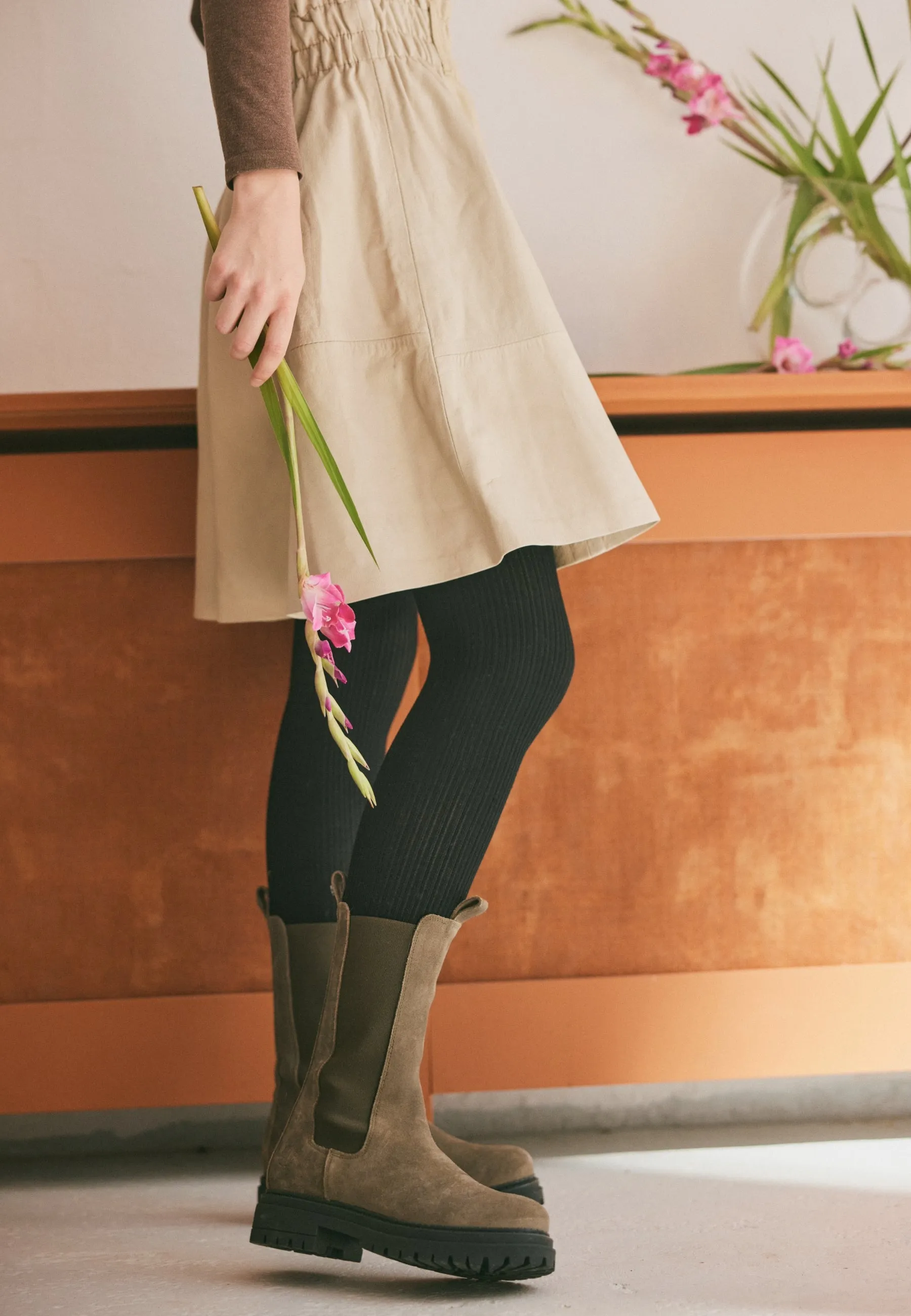 Cashannah Olive Suede High Chelsea Boots