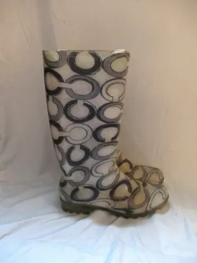 COACH Signature C Gumboots Wellies Rain Boots Rainboots GRAY Jacquard 8