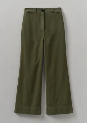 Cotton Canvas Kick Flare Pants | Seaweed