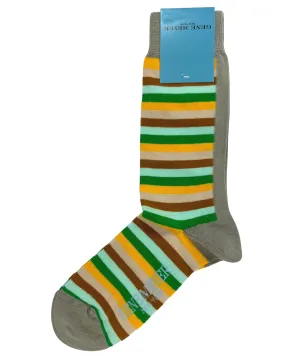 Gene Meyer Men Socks Beige Green Brown Yellow Stripes FINAL SALE