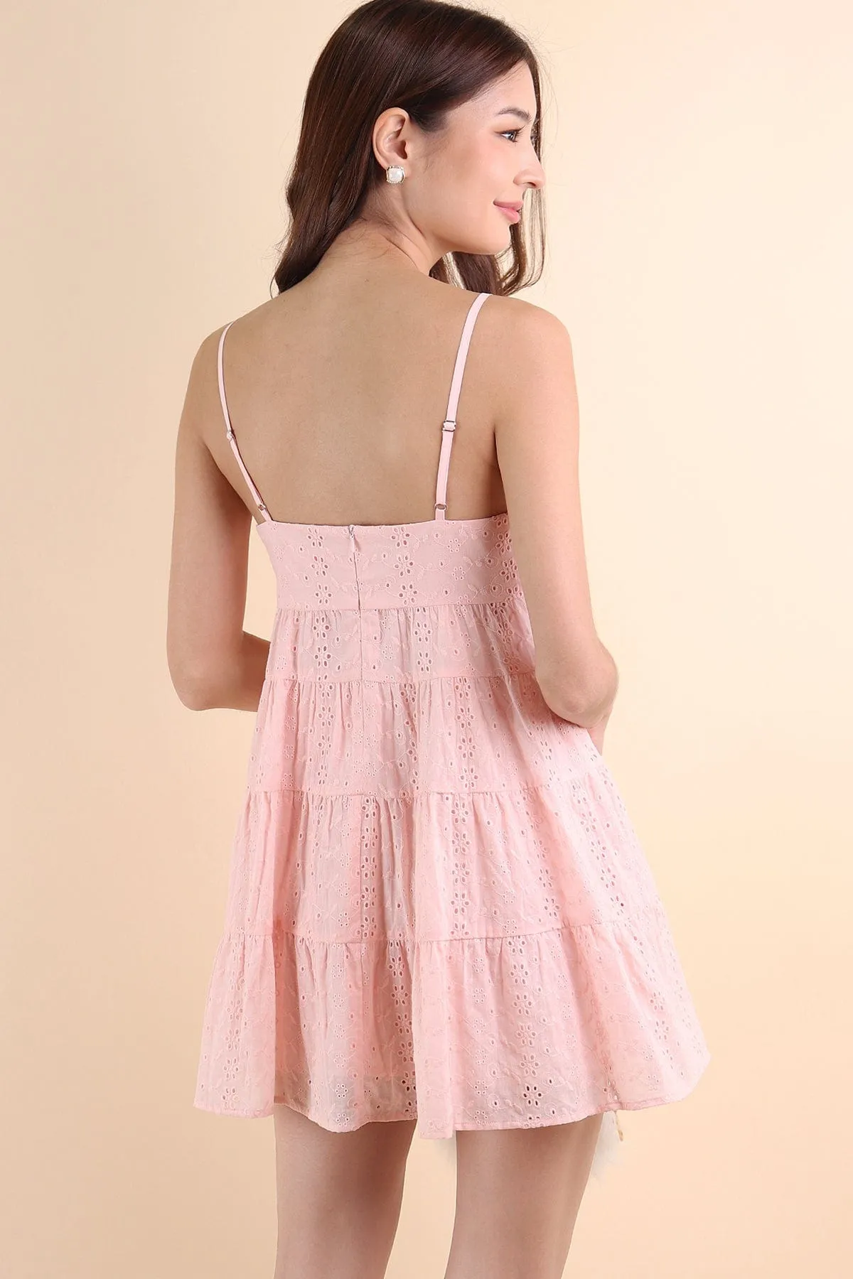 JEMMA EYELET MINI DRESS IN PINK