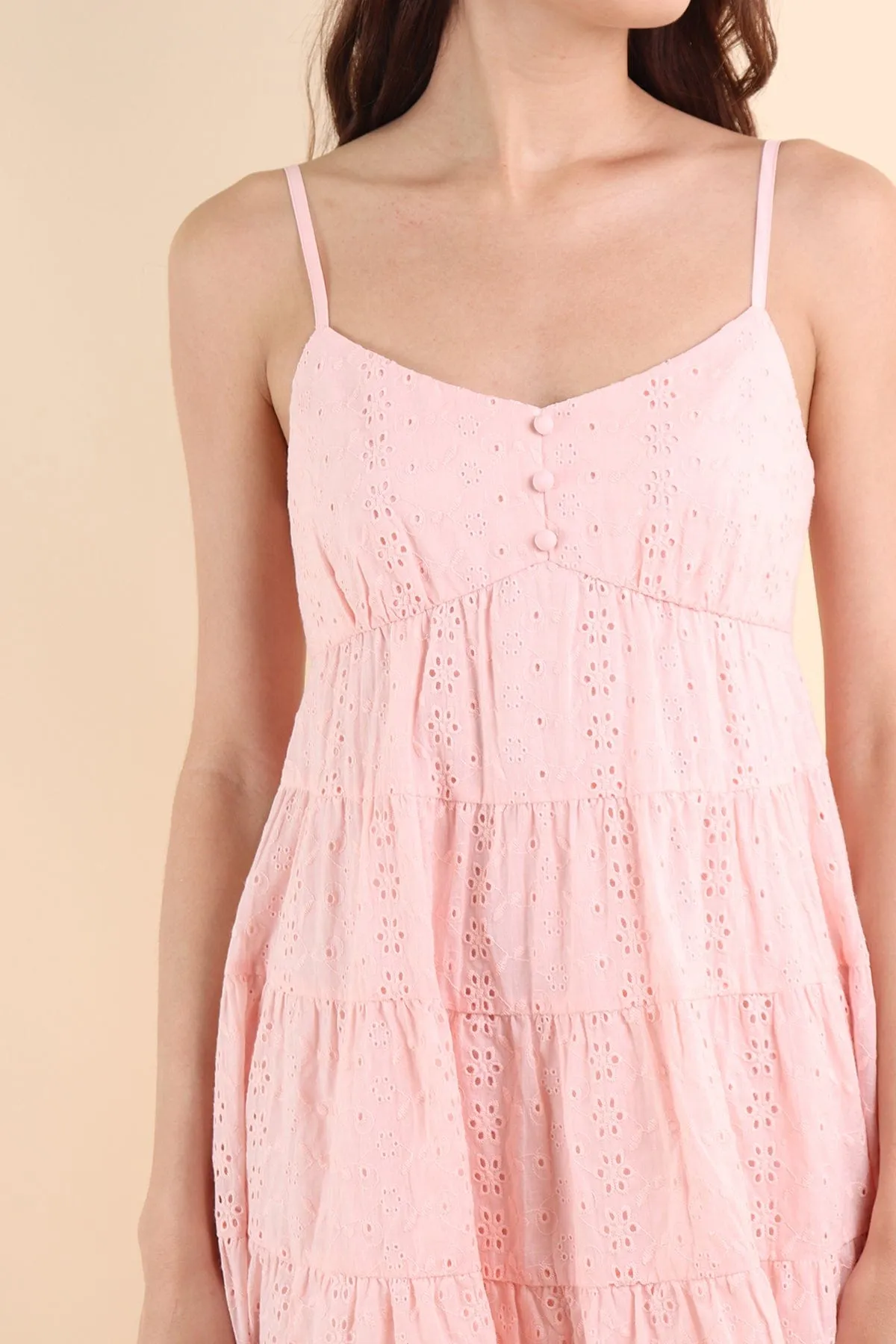 JEMMA EYELET MINI DRESS IN PINK