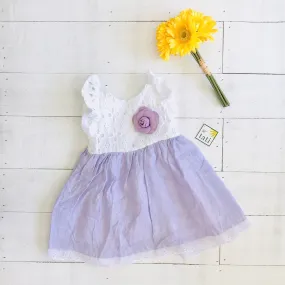 Periwinkle Dress in White Eyelet & Purple Linen