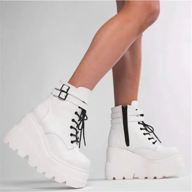 Purpdrank - Brand Design Big sizes 43 Platform High Heels Cosplay Fashionable Autumn Winter Wedges Shoes Ankle Boots Women