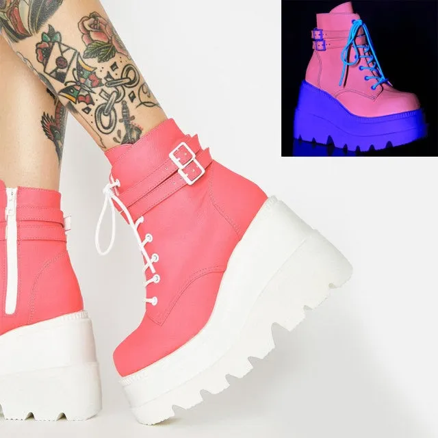 Purpdrank - Brand Design Big sizes 43 Platform High Heels Cosplay Fashionable Autumn Winter Wedges Shoes Ankle Boots Women