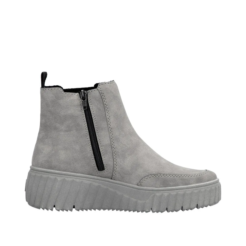 Rieker Chunky Chelsea Boot Pull On Boots Grey Suede N2553-40