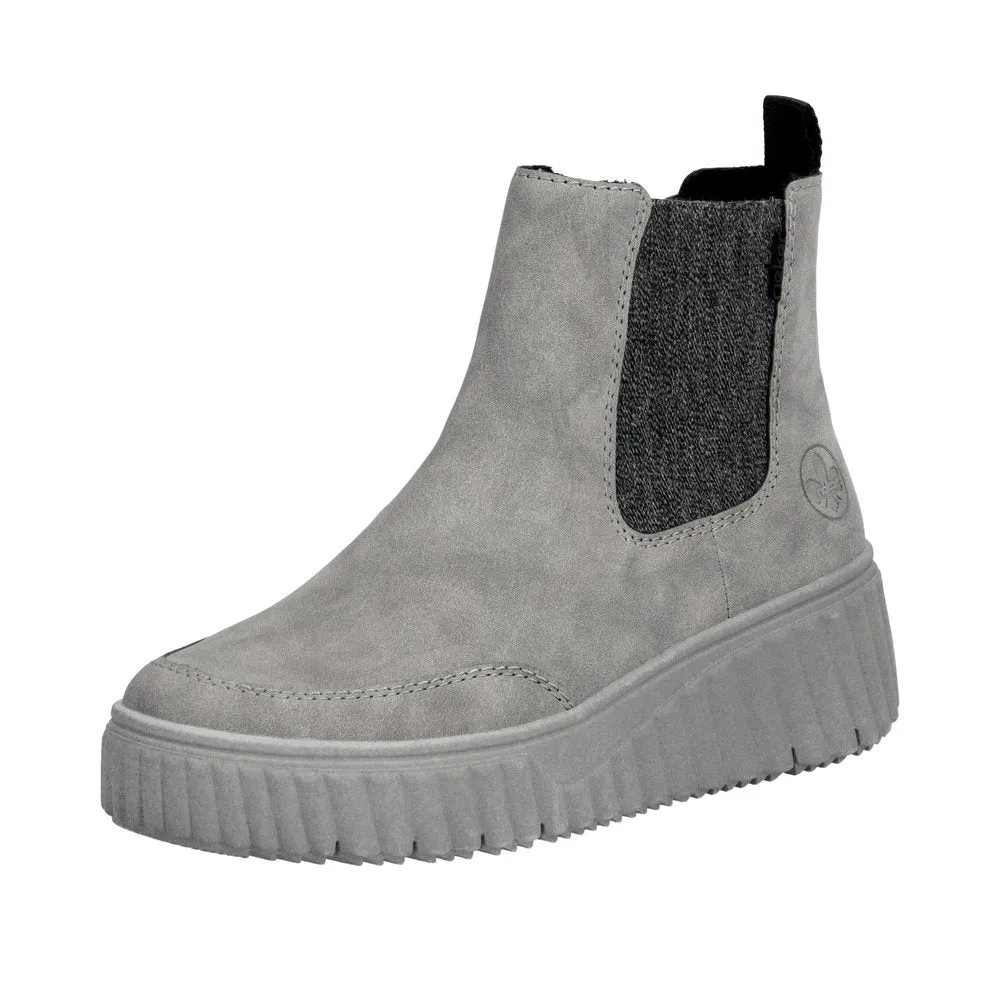 Rieker Chunky Chelsea Boot Pull On Boots Grey Suede N2553-40